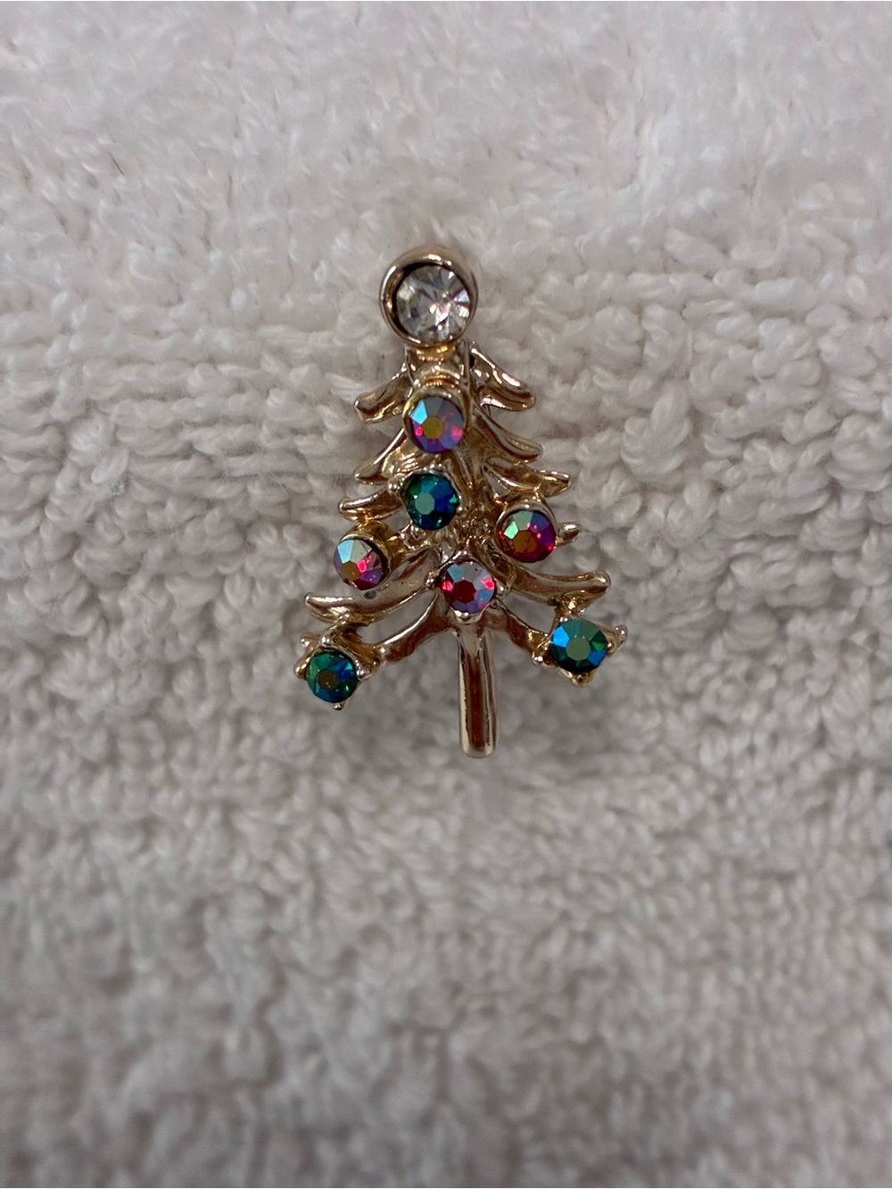 Vintage Gold-Tone Crystal Christmas Tree Pin Brooch - Multicolor
